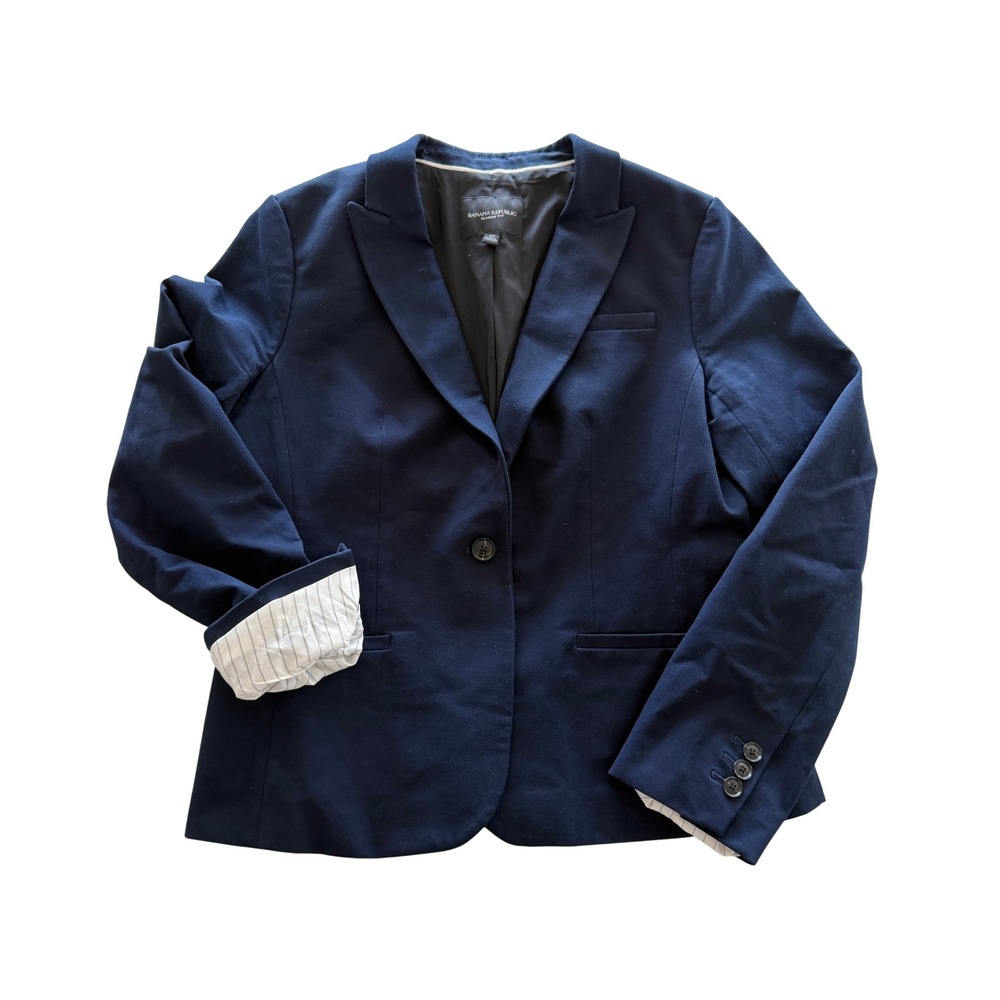 Banana Republic Navy Blue Classic Fit Single Button Blazer Jacket Womens Size 10